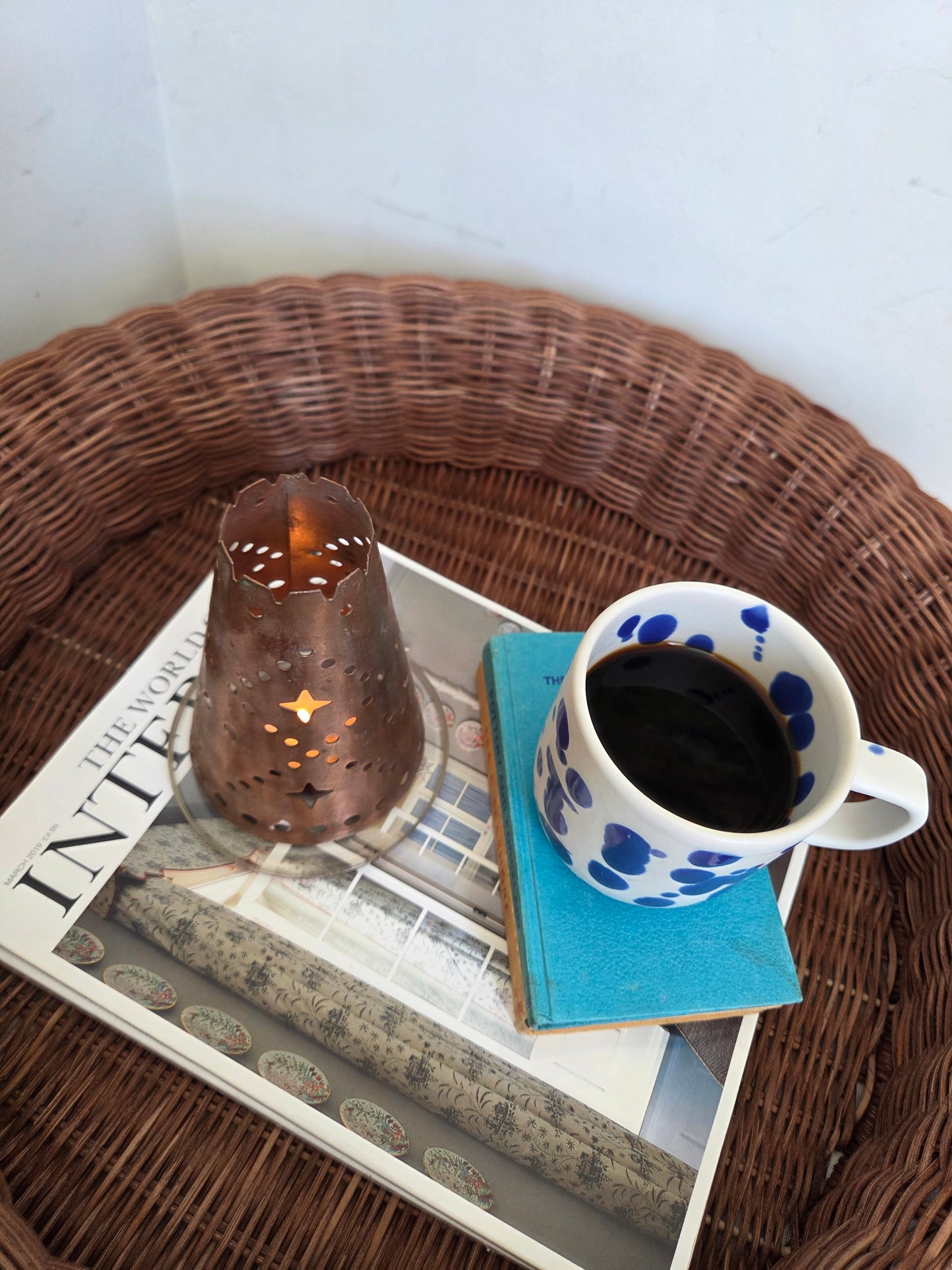 Copper Tealight Shade with Star Cutouts on Glass Candle Plate