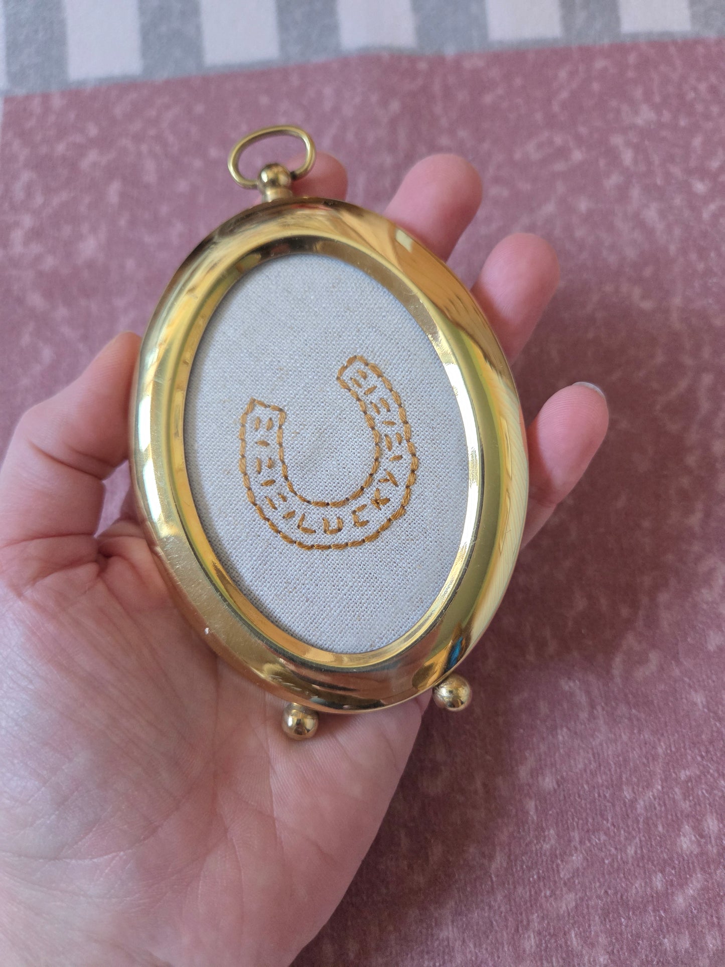 Vintage Brass Frame with Lucky Horse Shoe Embroidery 02