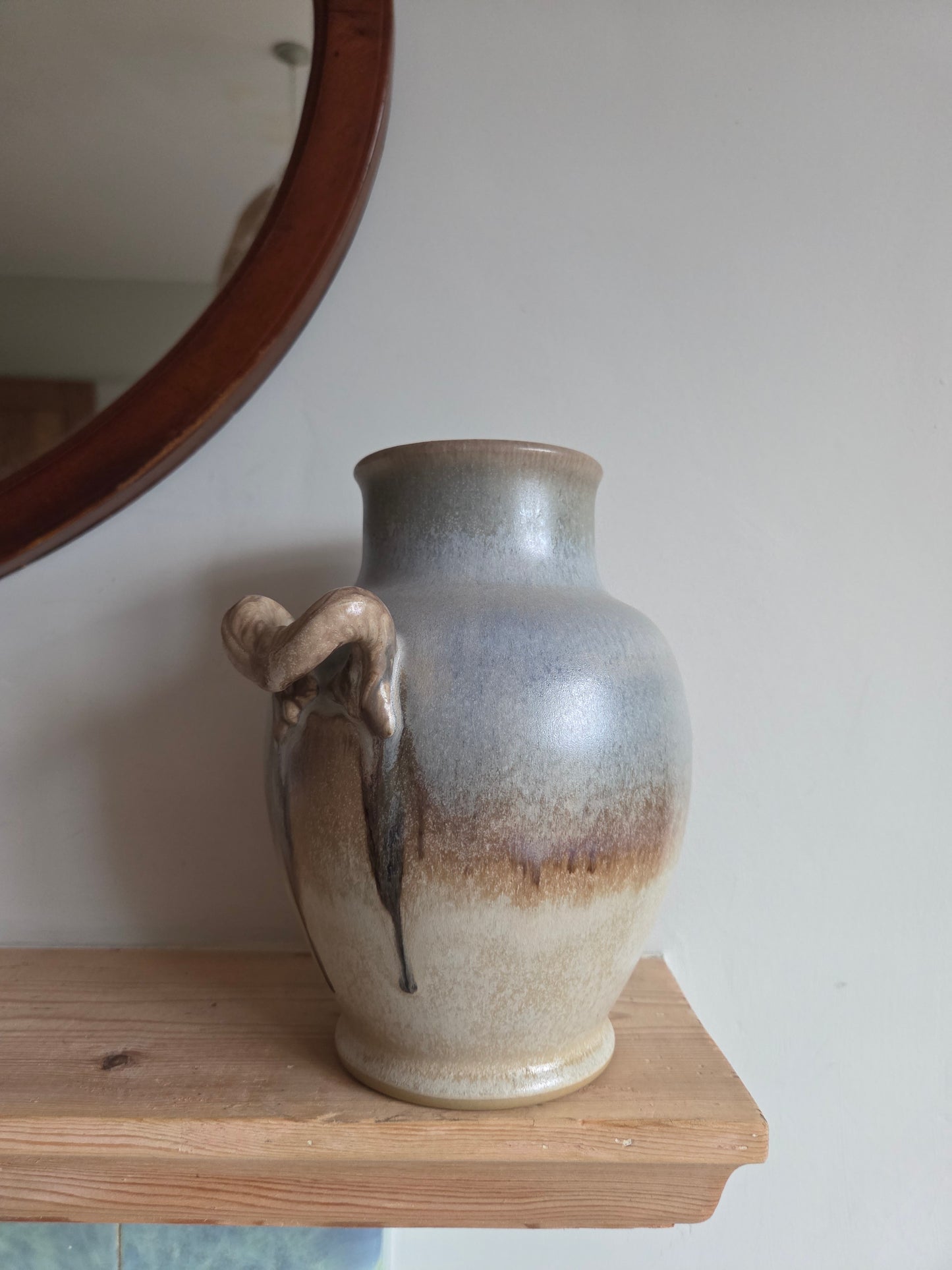 Twin Handled Studio Pottery Ombre Drip Glaze Vase