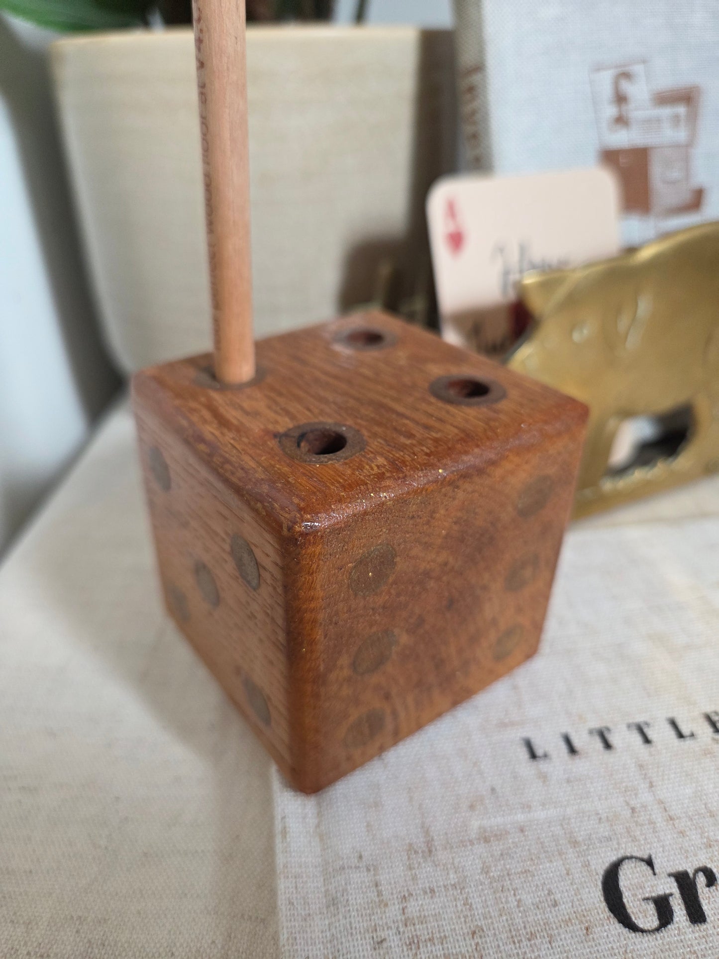 Vintage Wooden Dice Pencil Holder