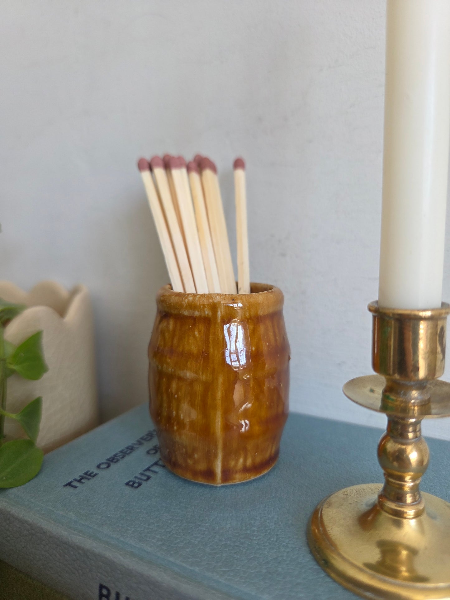 Vintage Swedish Ceramic Pot for Matches or Toothpicks - Light Brown