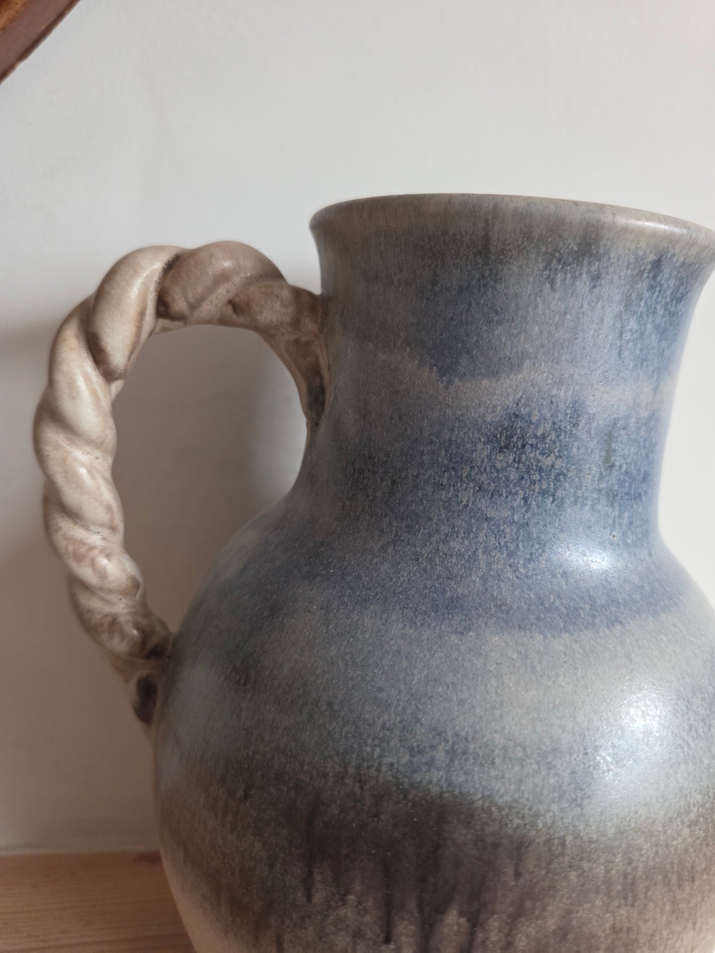 Vintage Studio Pottery Jug Vase with Rope Twist Handle