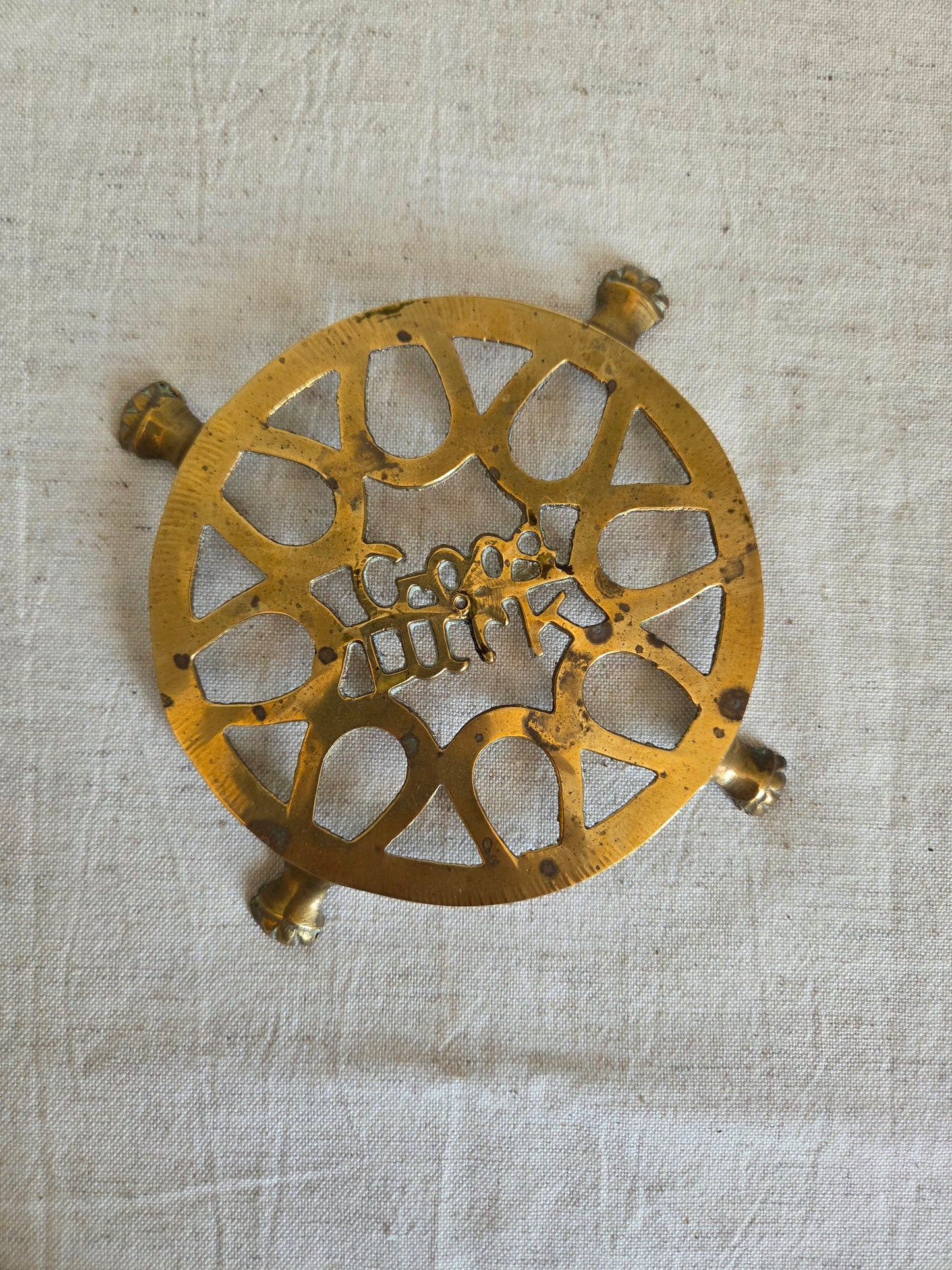 Vintage Brass Good Luck Trivet