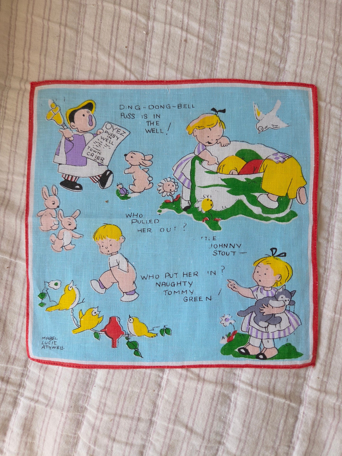 Framed Vintage Mabel Lucie Attwell Handkerchiefs - Jack and Jill or Ding Dong Bell