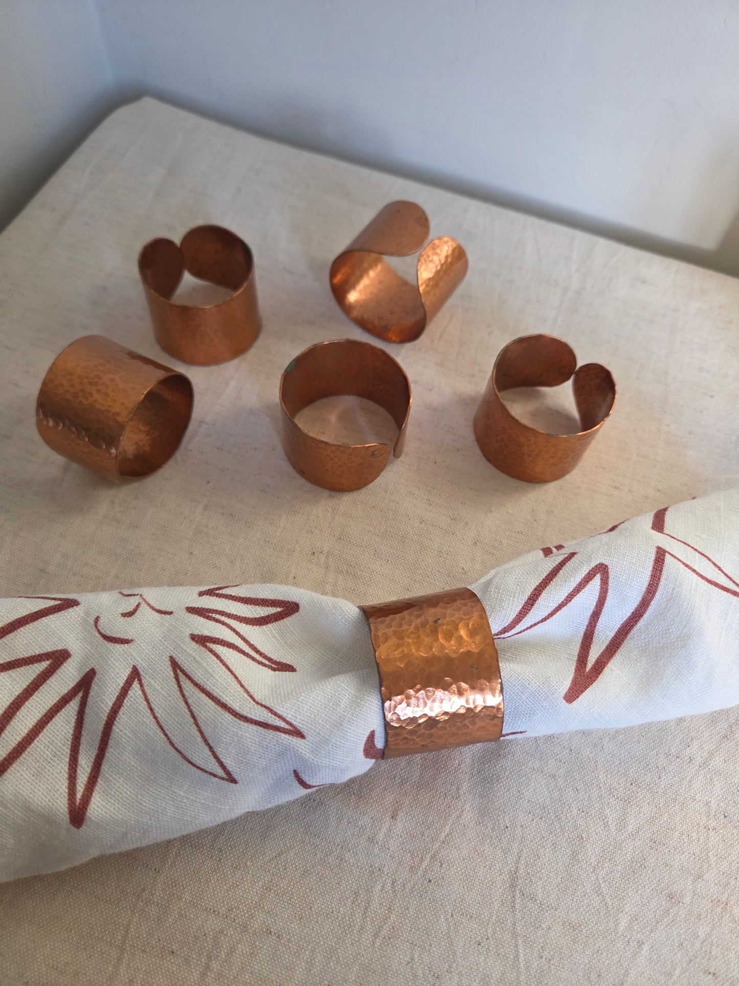 6 Hammered Copper Vintage Napkin Rings