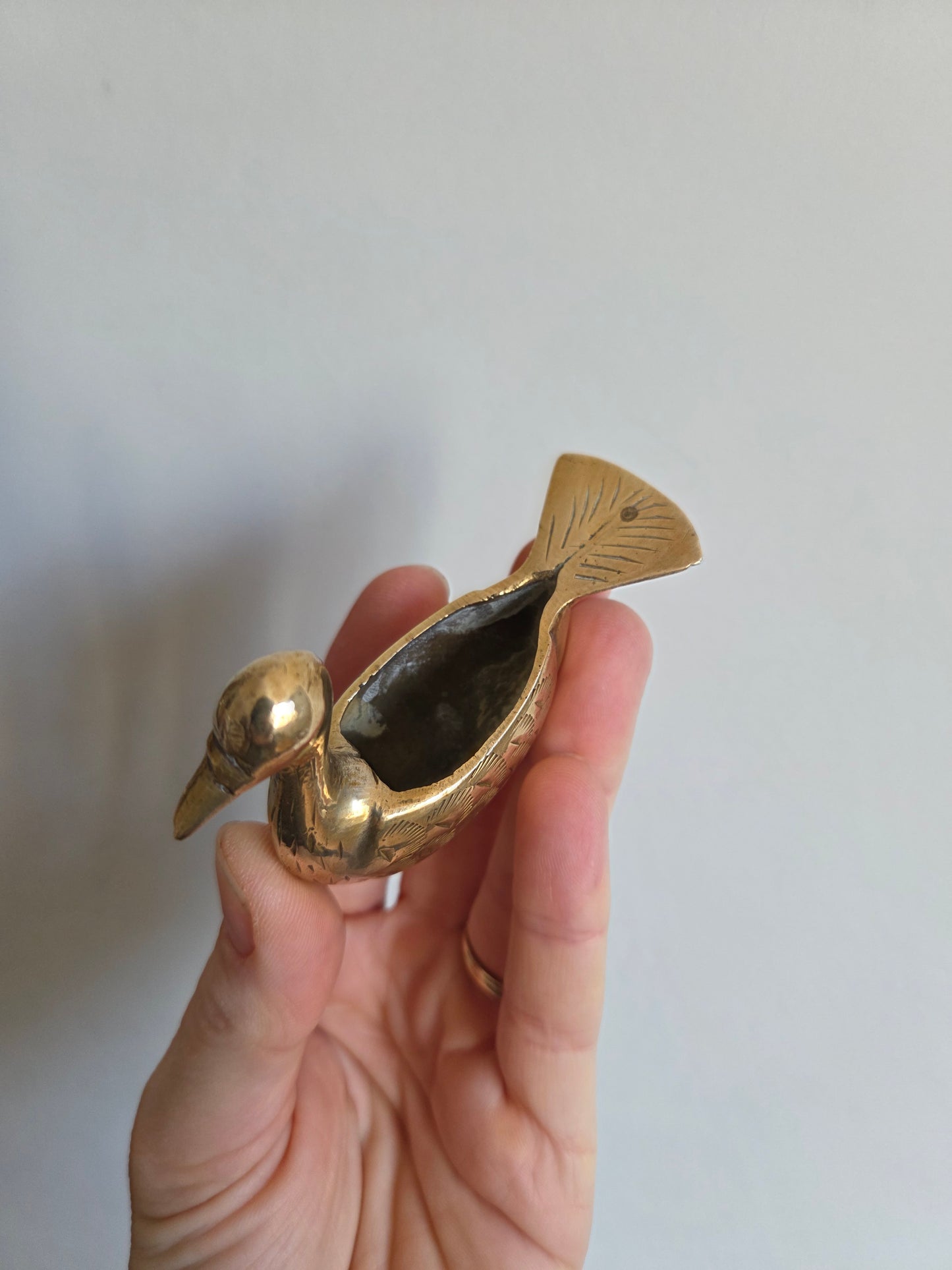Small Brass Bird Match Pot