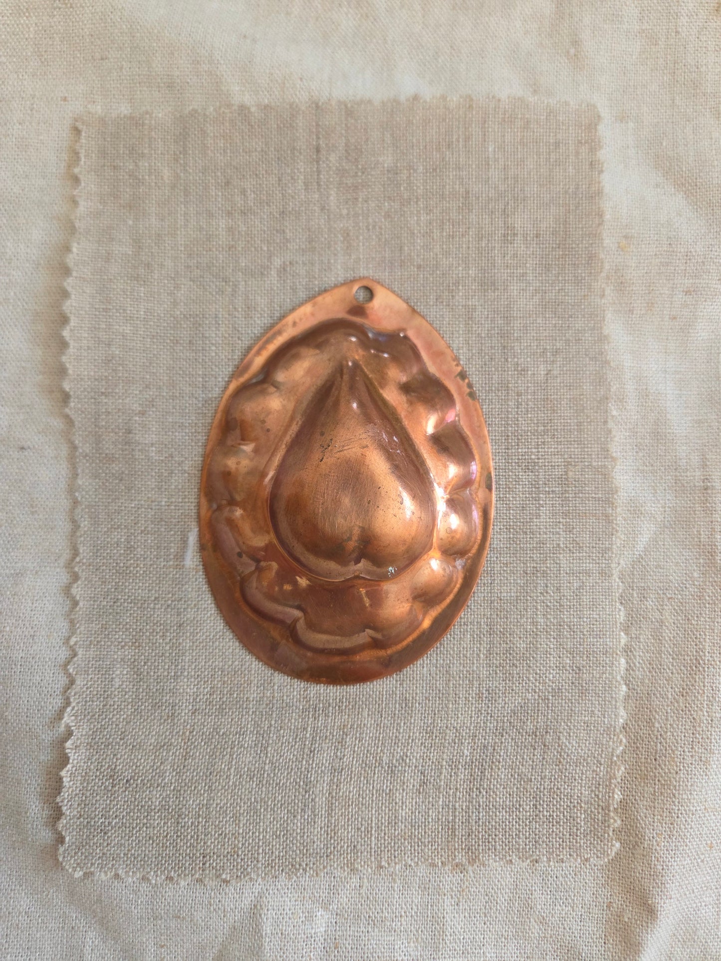 Mini Antique Swedish Copper Mould - Pear with Scallop Border