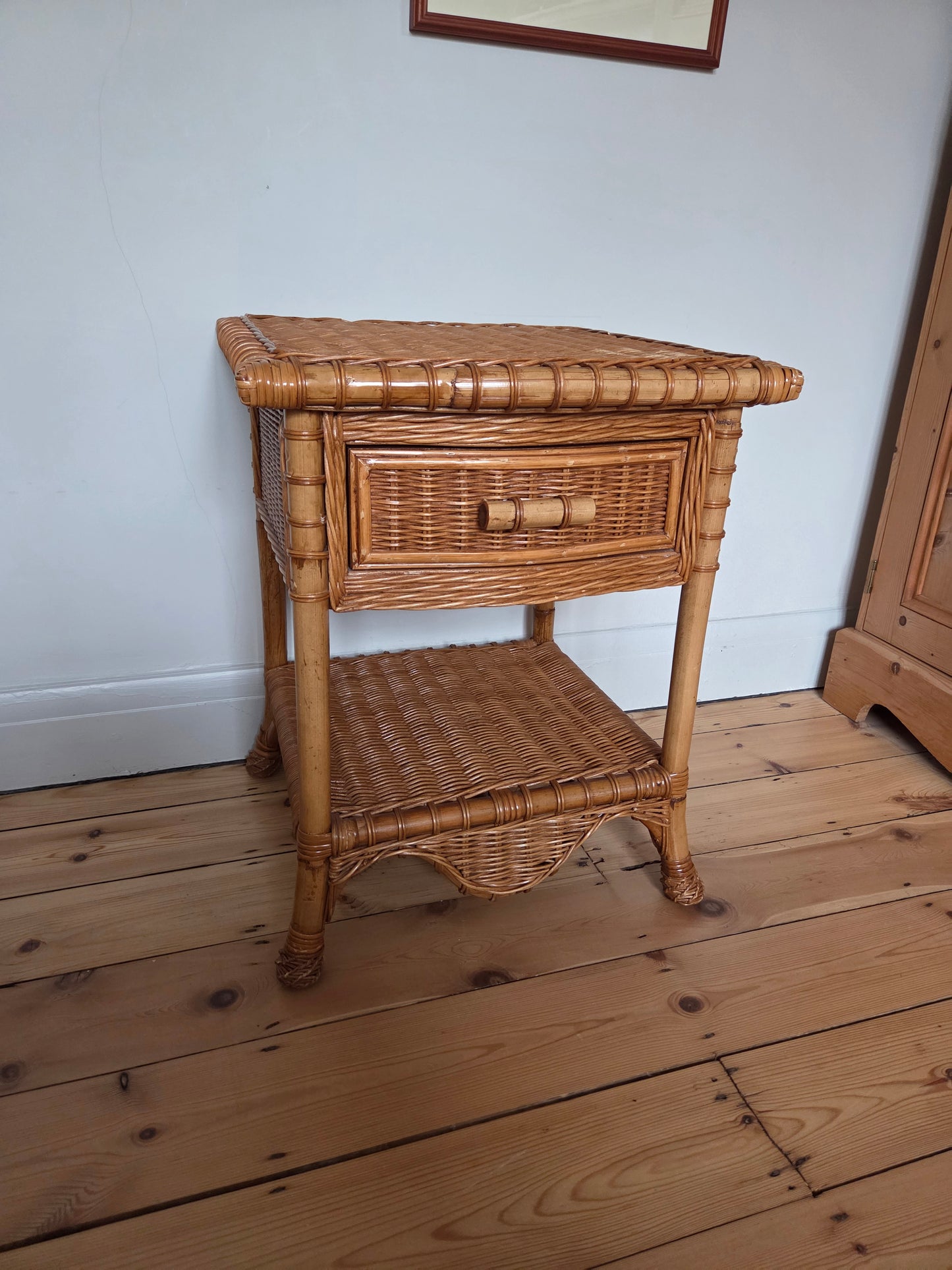 Vintage Wicker Bedside Table