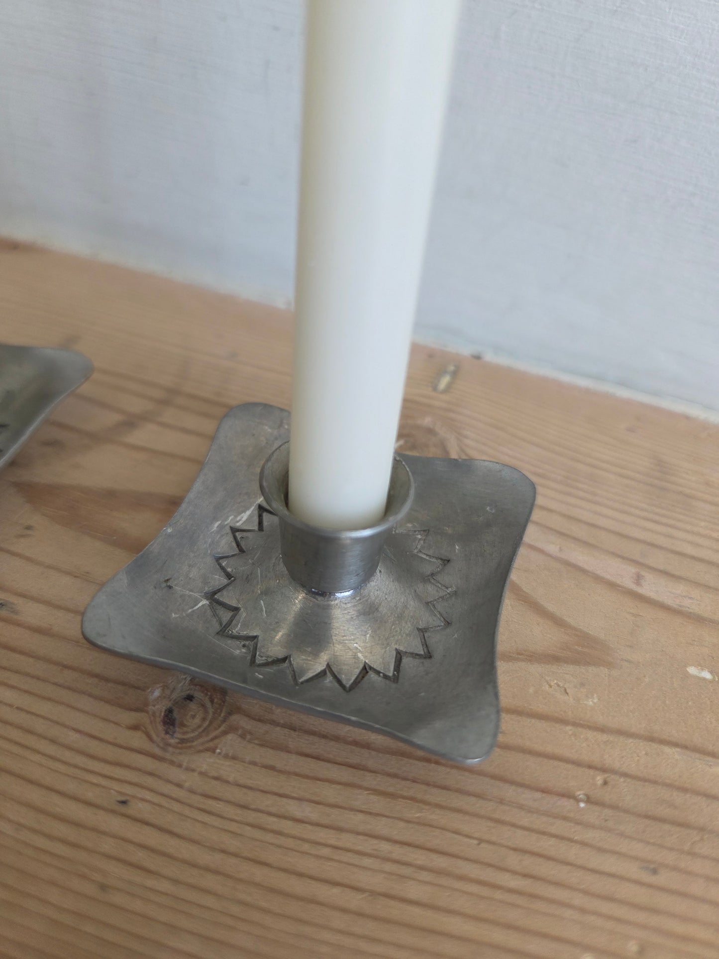 Pair of Vintage Handmade Danish Pewter Mini Candlesticks
