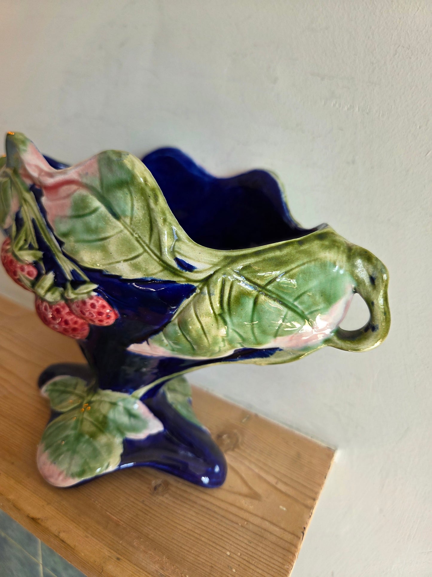 Vintage Pedestal Mantle Vase with Strawberry Motif