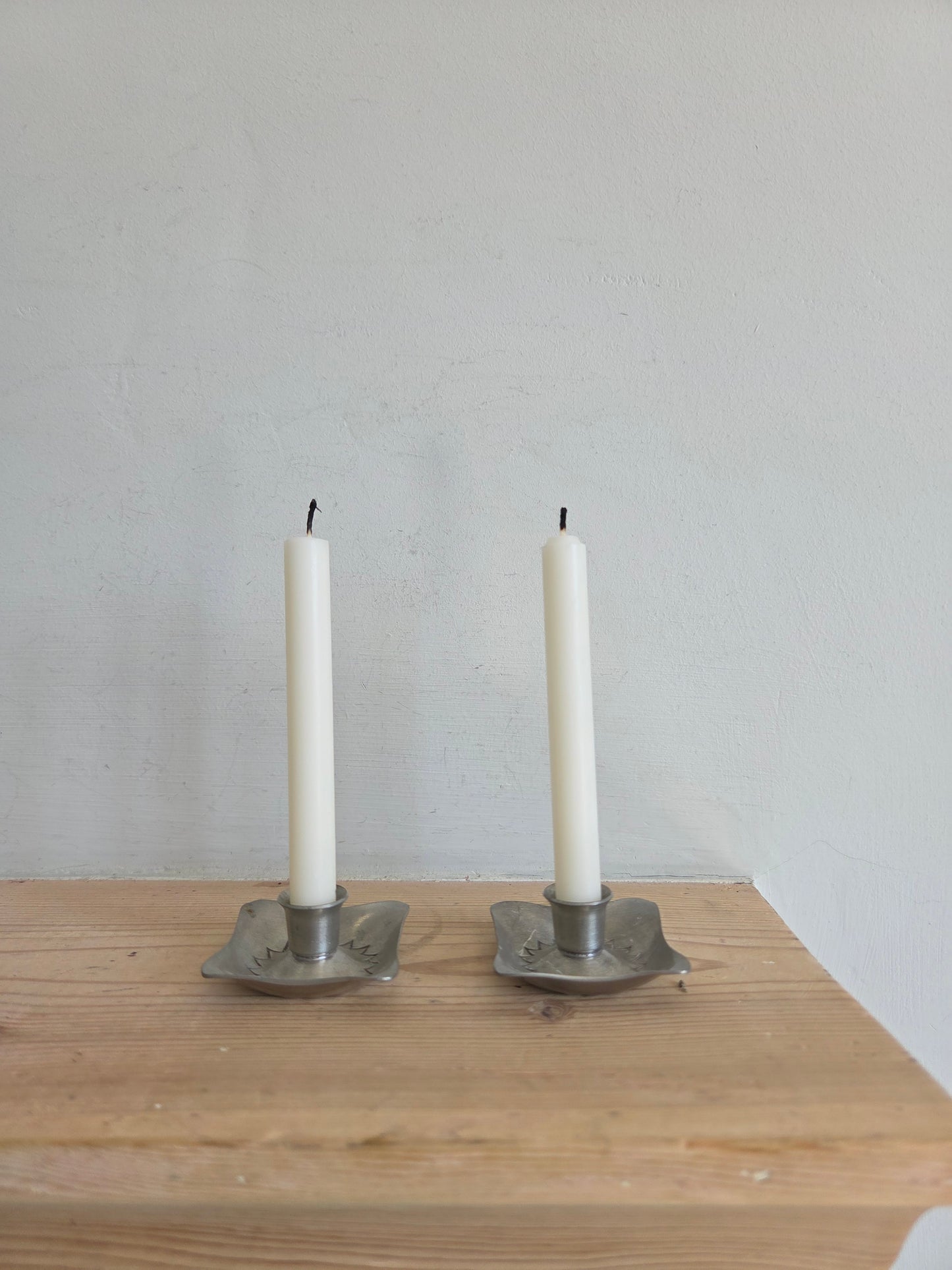 Pair of Vintage Handmade Danish Pewter Mini Candlesticks