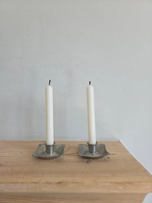 Pair of Vintage Handmade Danish Pewter Mini Candlesticks