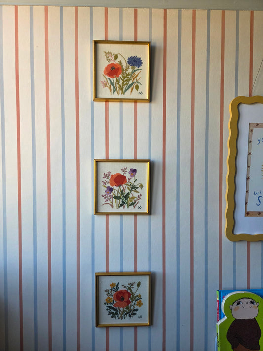 Set of Three Vintage Swedish Flower Embroideries