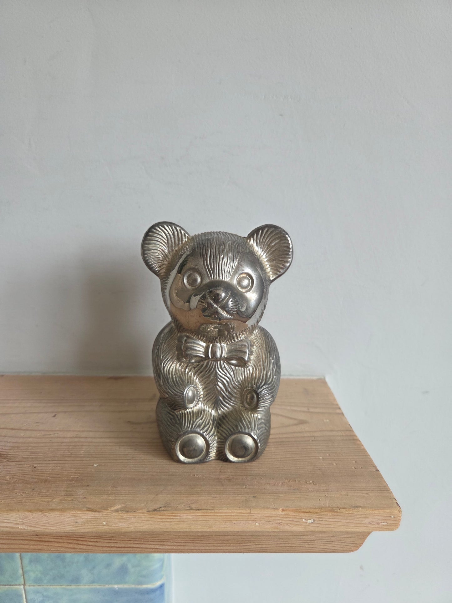 Piggy Bank Money Box Vintage Silver Plated Bear