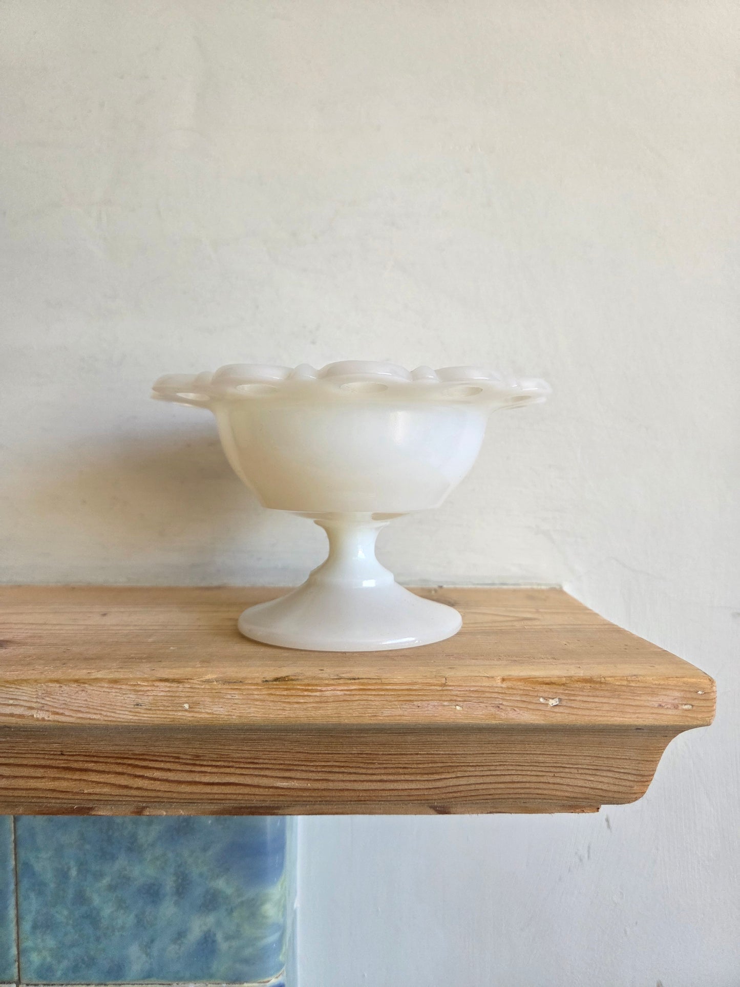A Pair of Vintage Milk Glass Pedestal Dishes by Anchor Hocking