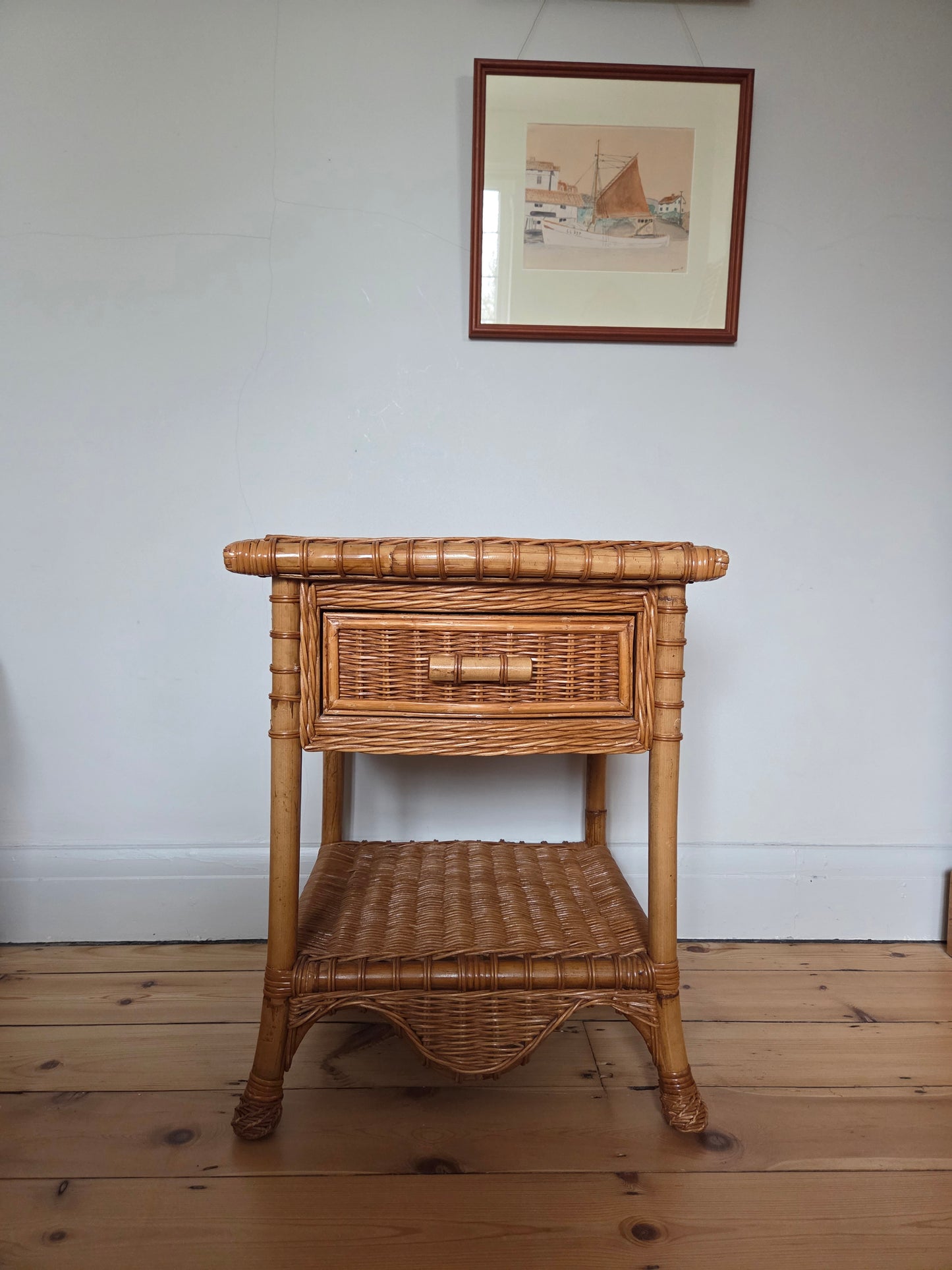 Vintage Wicker Bedside Table