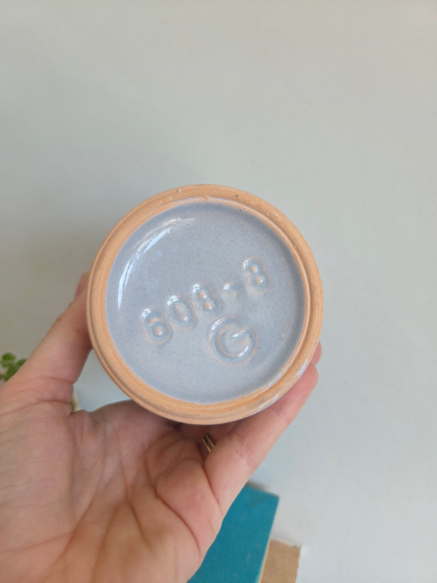 Vintage Swedish Ceramic Pot with Blue Hand Painted Glaze