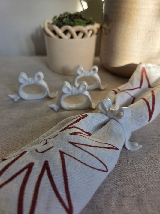 4 Ceramic Bows Vintage Napkin Rings