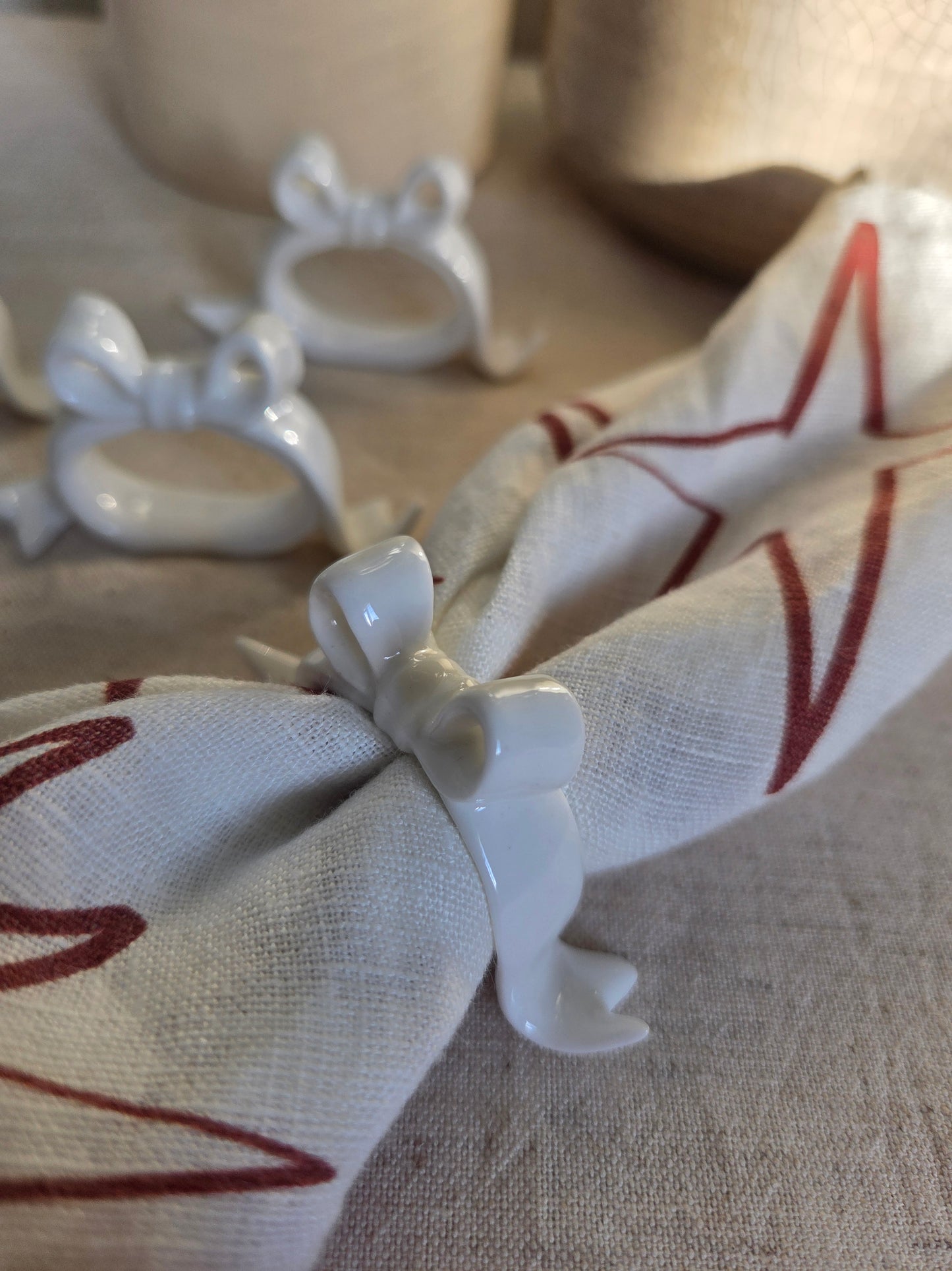 4 Ceramic Bows Vintage Napkin Rings