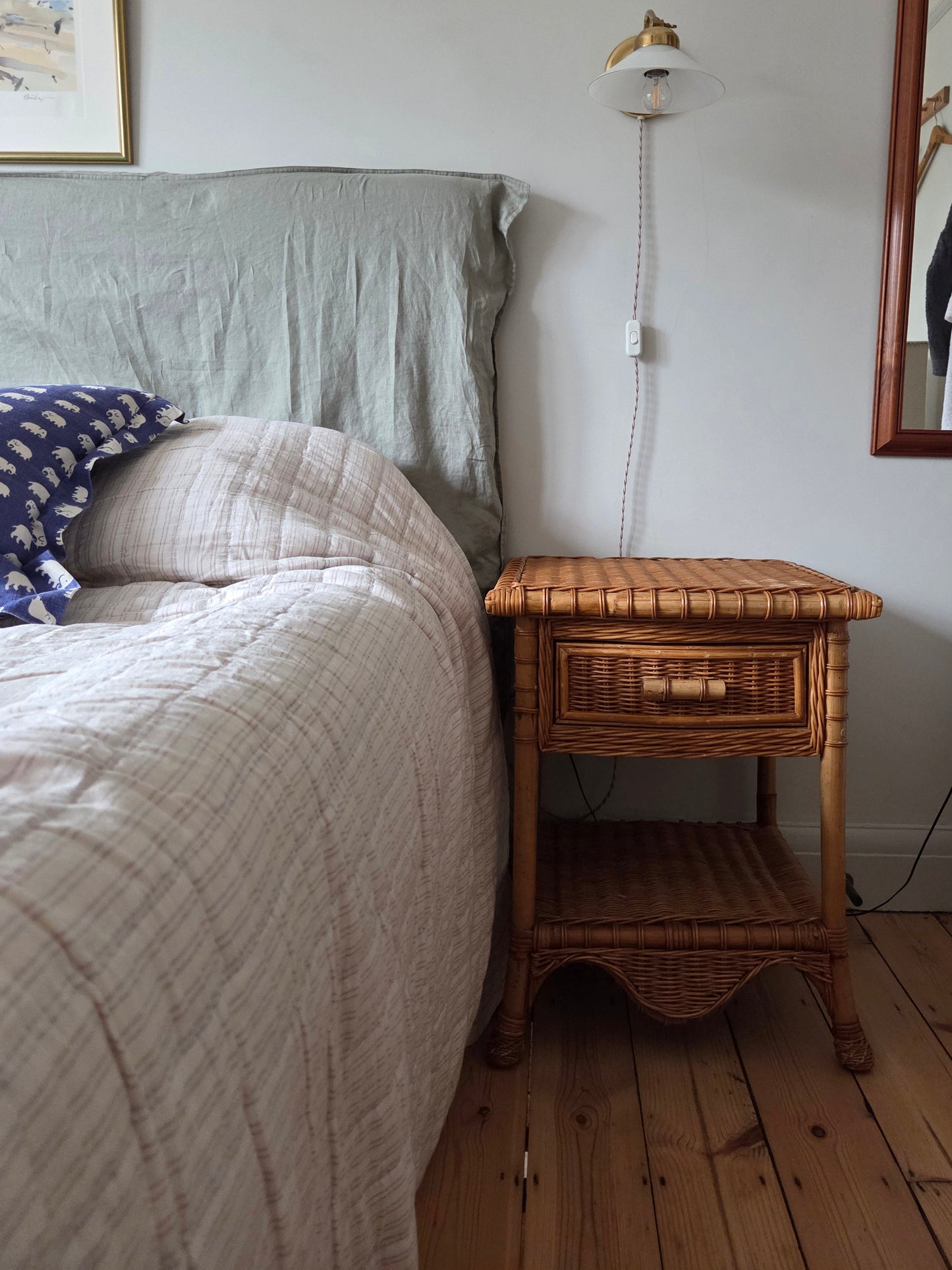 Vintage Wicker Bedside Table