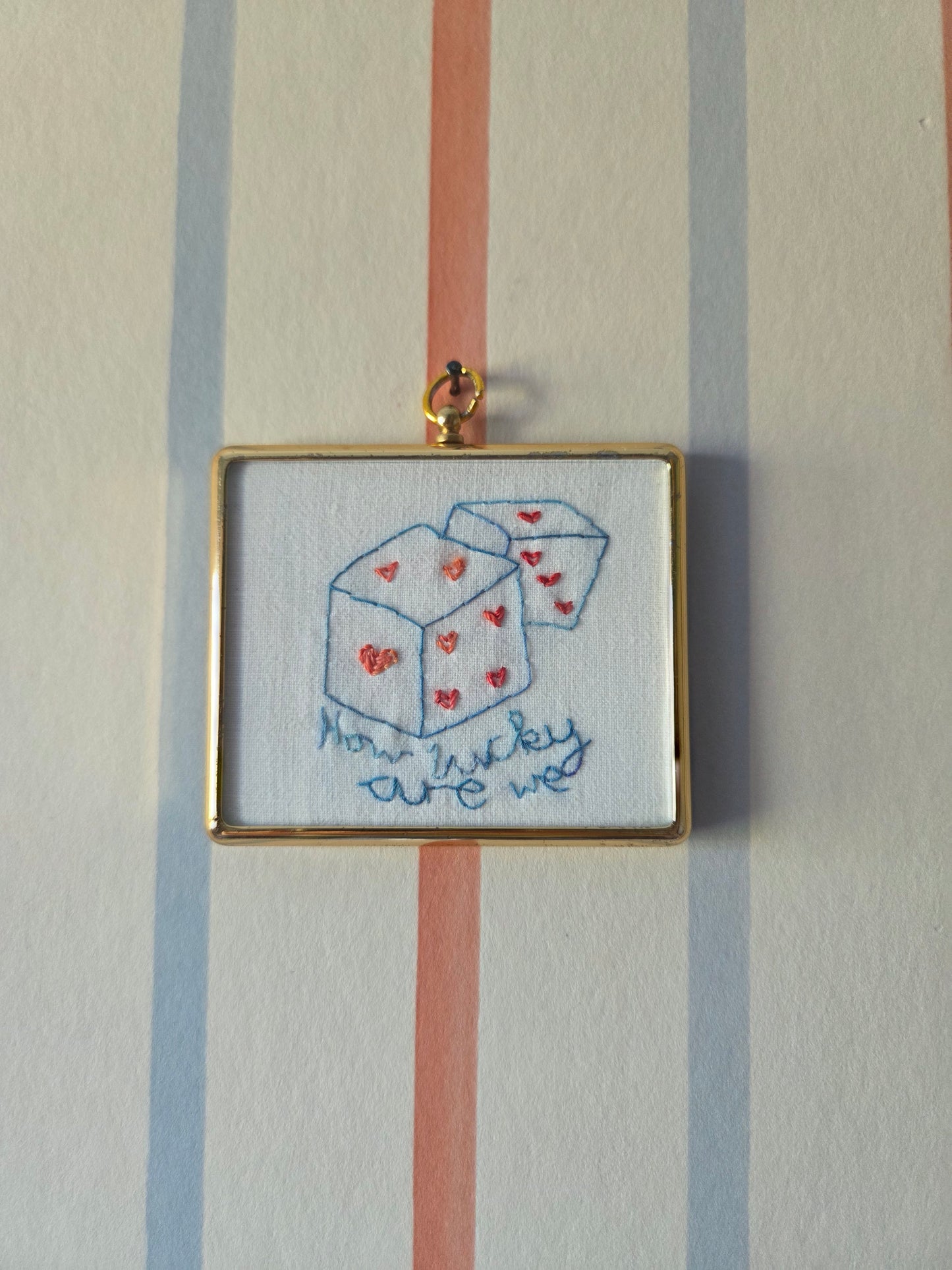 Vintage Brass Frame with Lucky Dice Embroidery