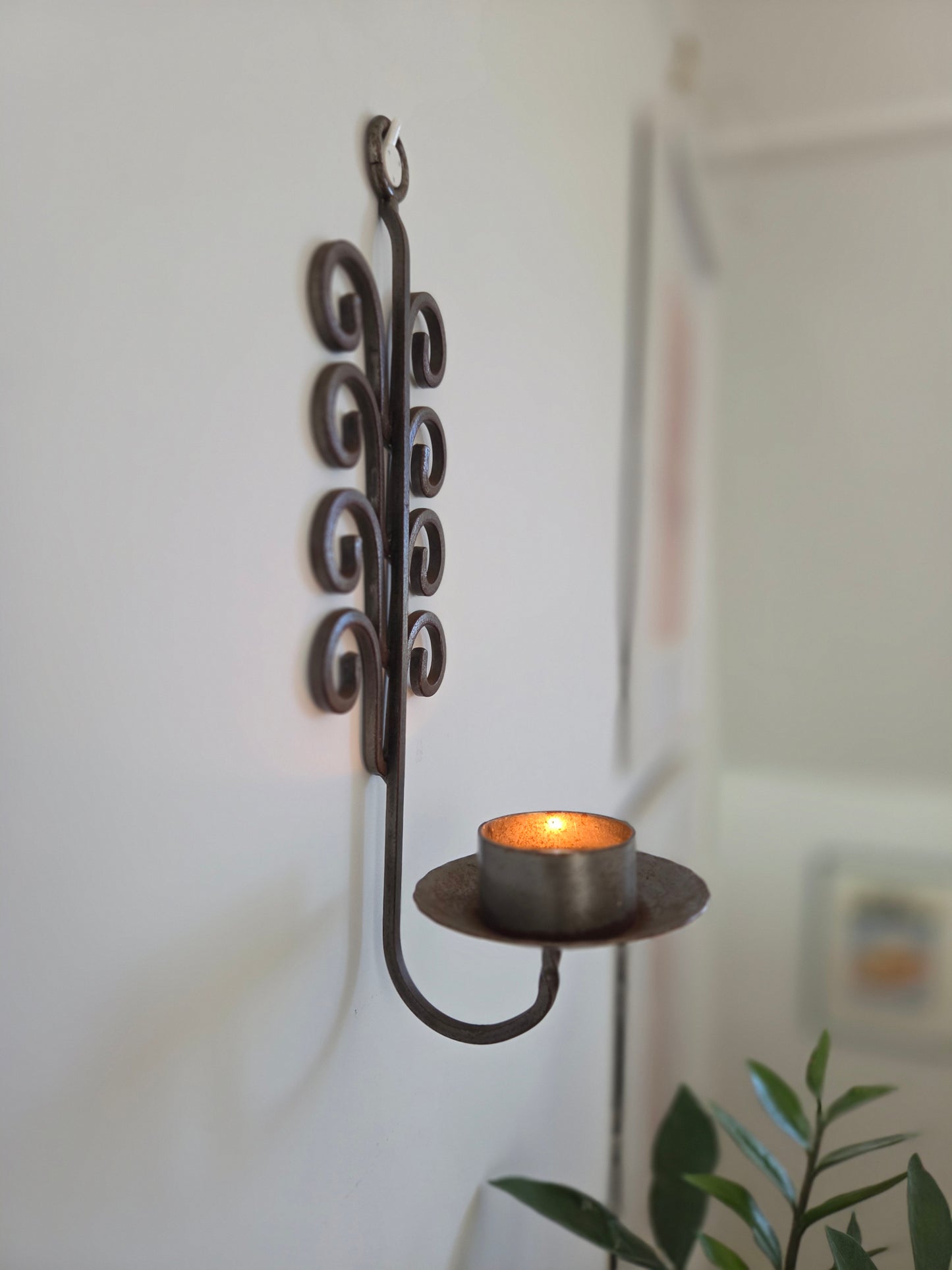 Vintage Iron Wall Sconce with Swirl Detail