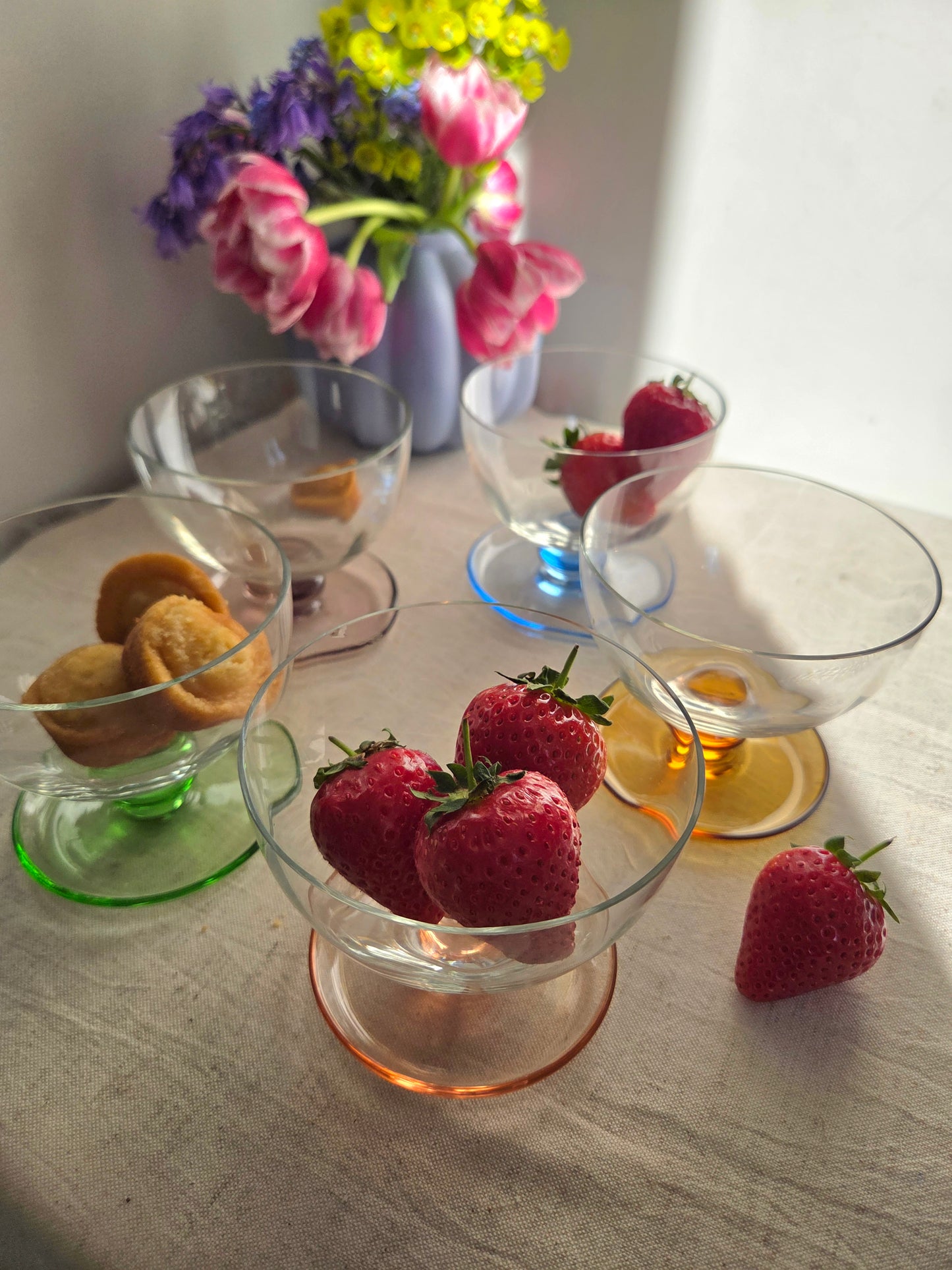 Set of 5 Colourful Vintage Glass Dessert Bowls