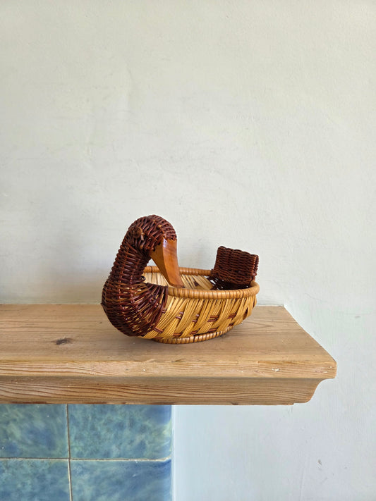 Small Vintage Wicker Duck Basket