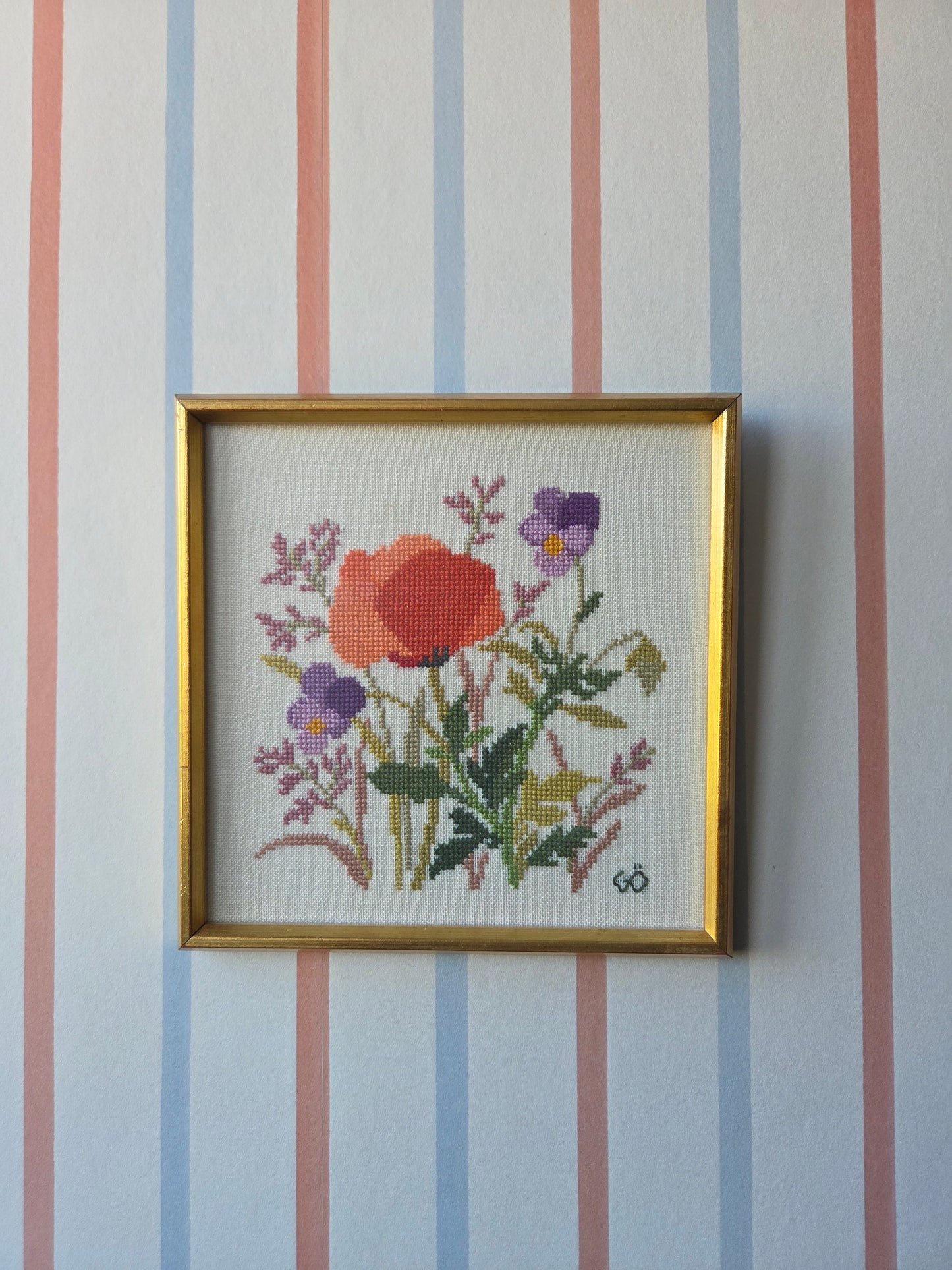 Set of Three Vintage Swedish Flower Embroideries