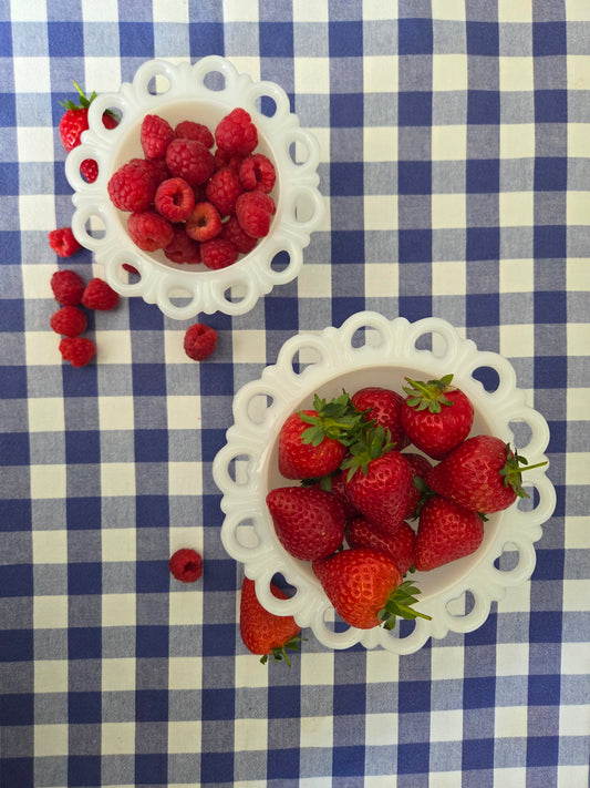 A Pair of Vintage Milk Glass Pedestal Dishes by Anchor Hocking