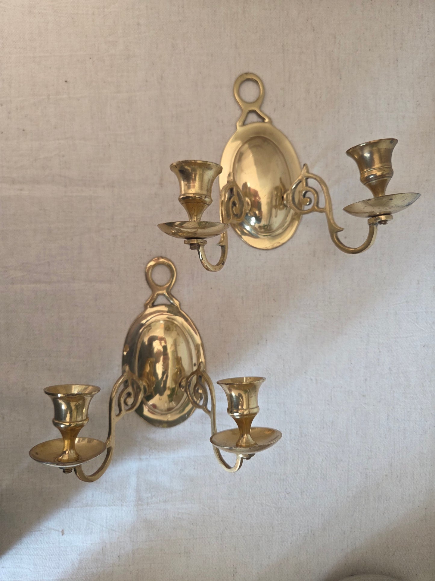 Pair of Vintage Brass Double Sconces