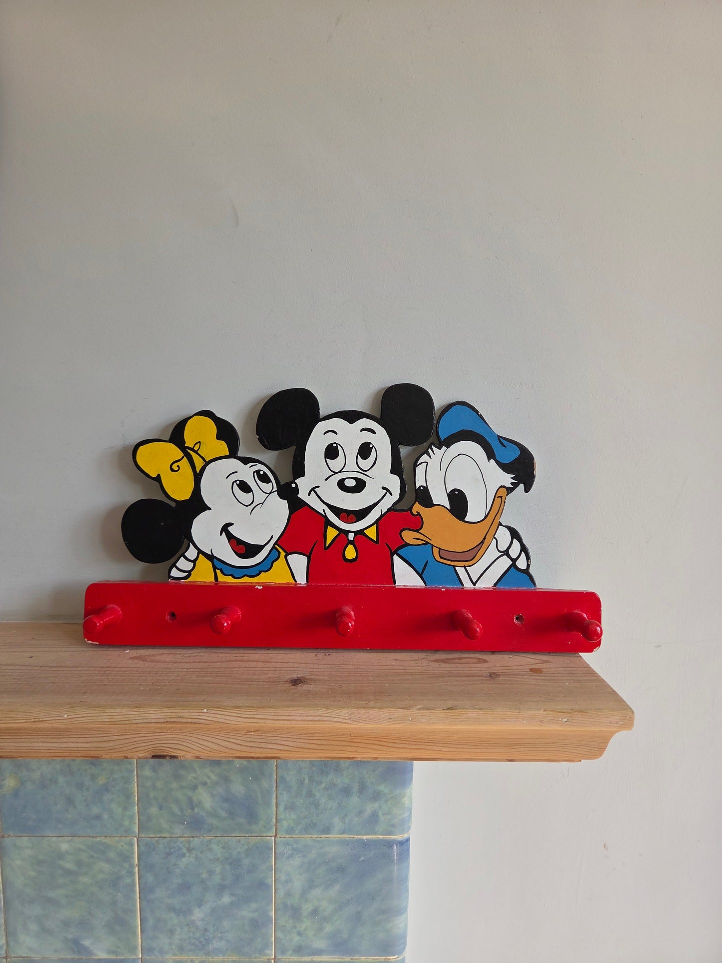 Vintage Wooden Hand Painted Mickey Mouse, Minnie Mouse and Donald Duck Hooks