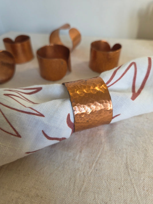 6 Hammered Copper Vintage Napkin Rings