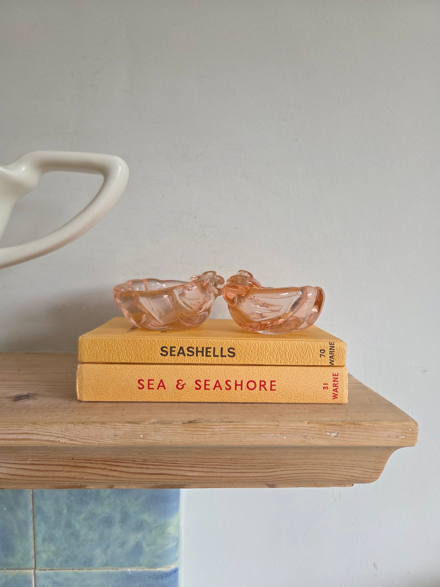 A Pair of Pink Glass Shell Trinket Dishes or Pinch Pots