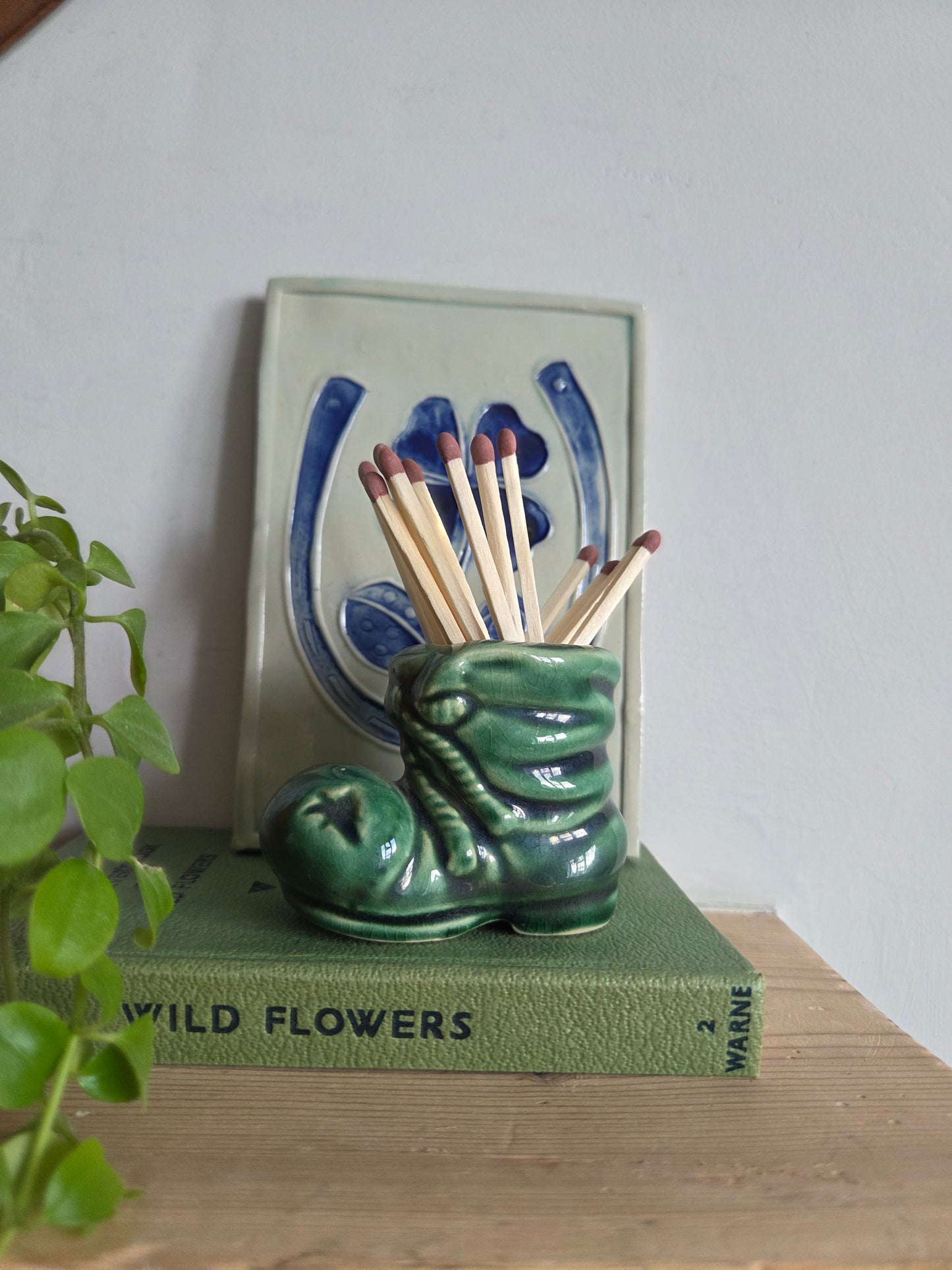 Green Ceramic Boot to use with Matches or Toothpicks