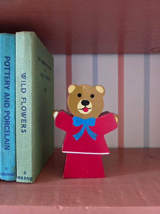 Small Vintage Wooden Teddy Bear Ornament