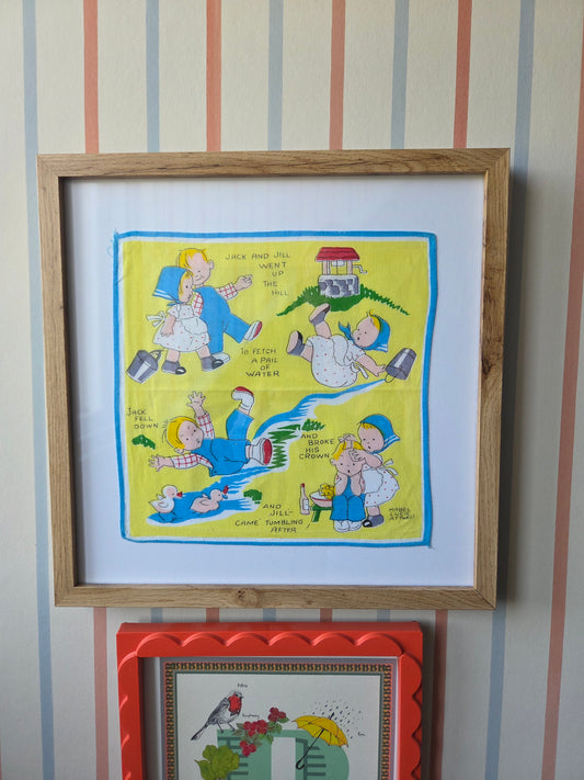 Framed Vintage Mabel Lucie Attwell Handkerchiefs - Jack and Jill or Ding Dong Bell