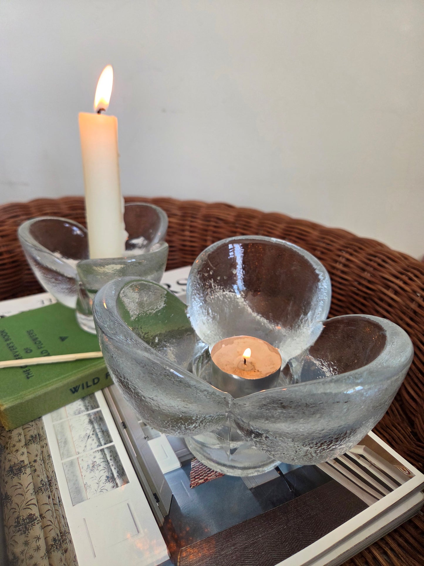 A Pair of Vintage Swedish Art Glass Bowls by Kosta Boda with Tulip Petal Design