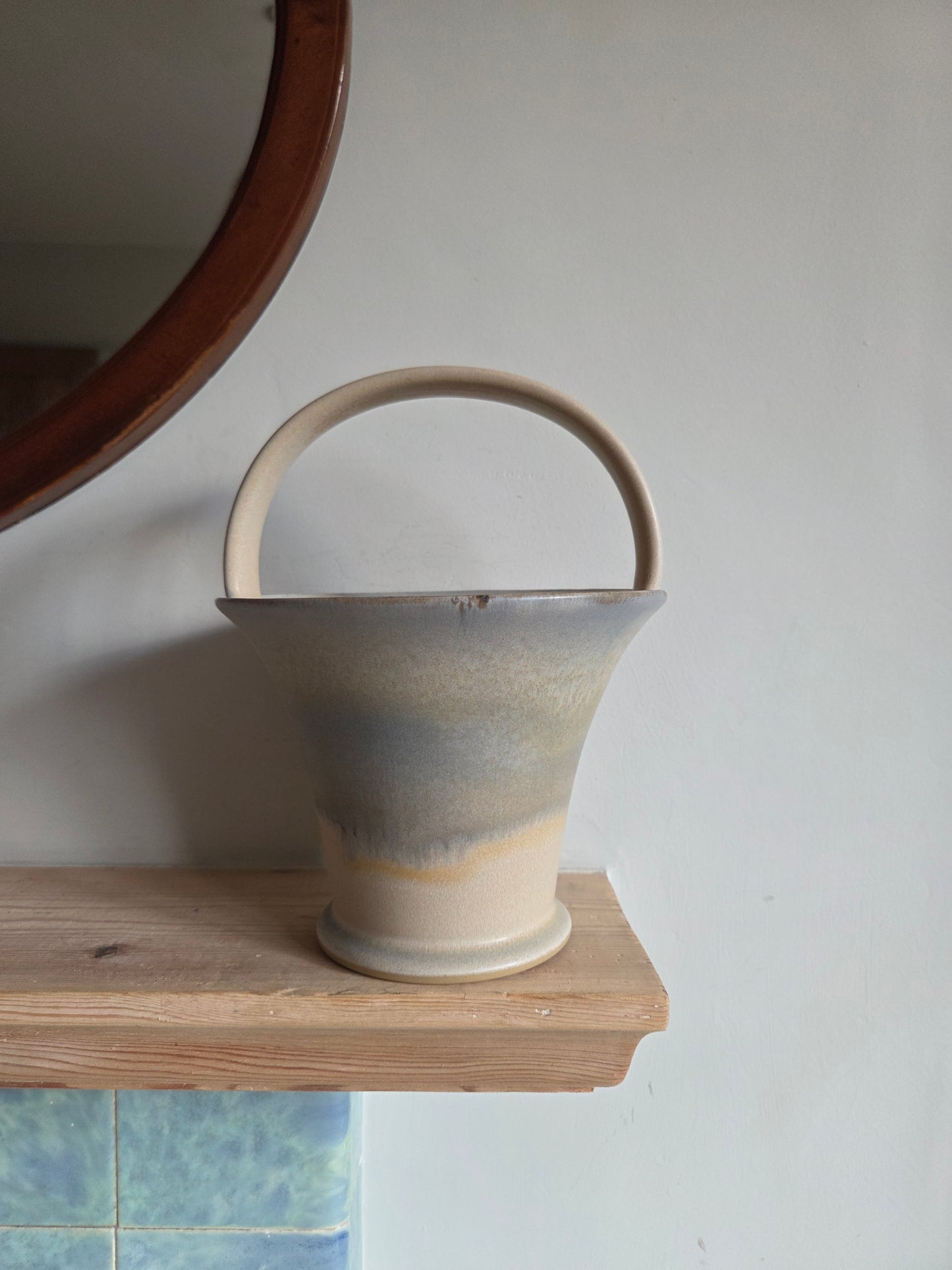 Large Studio Pottery Basket Vase with Ombre Drip Glaze