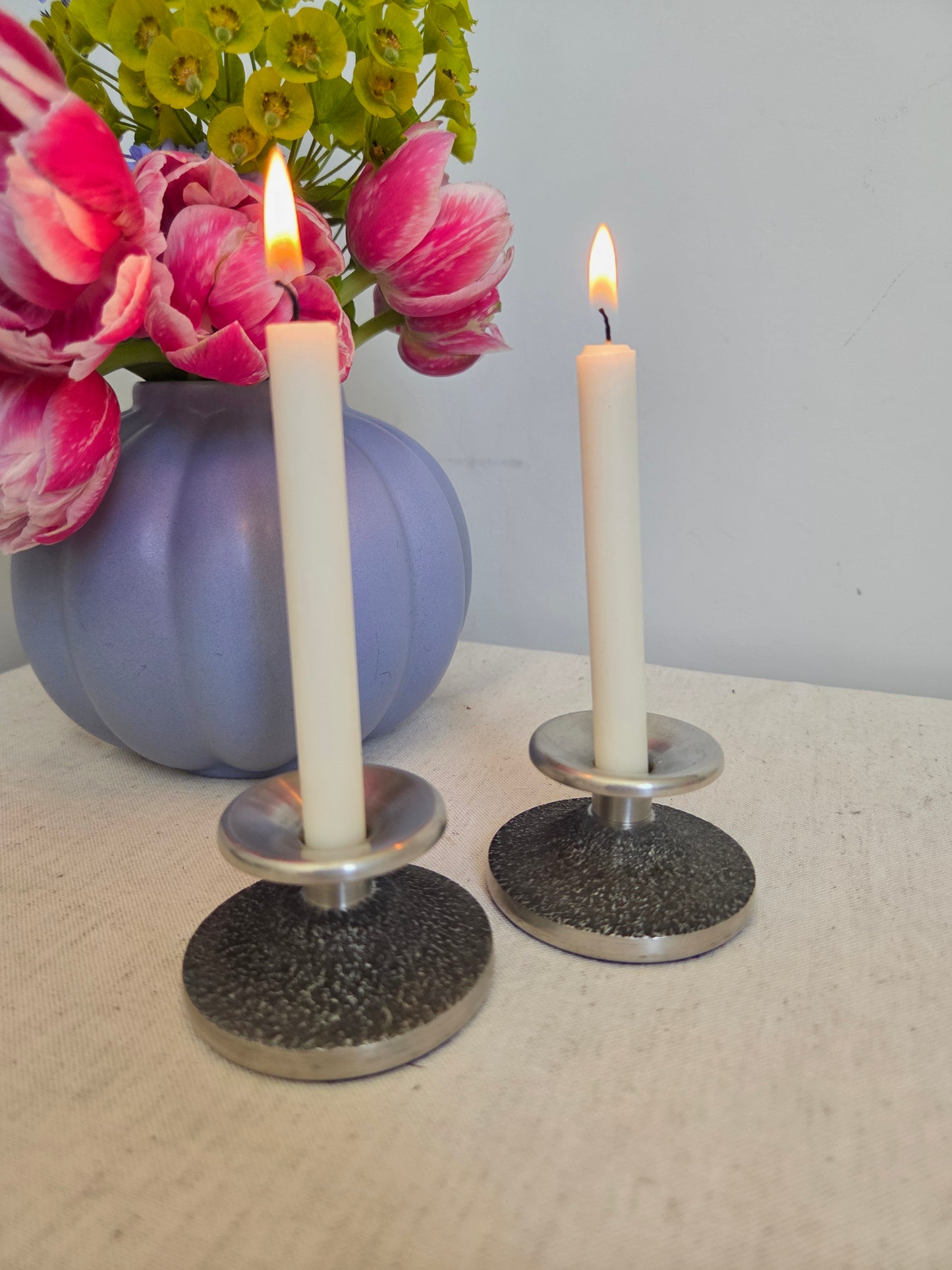 Pair of Danish Pewter Mini Candle Sticks