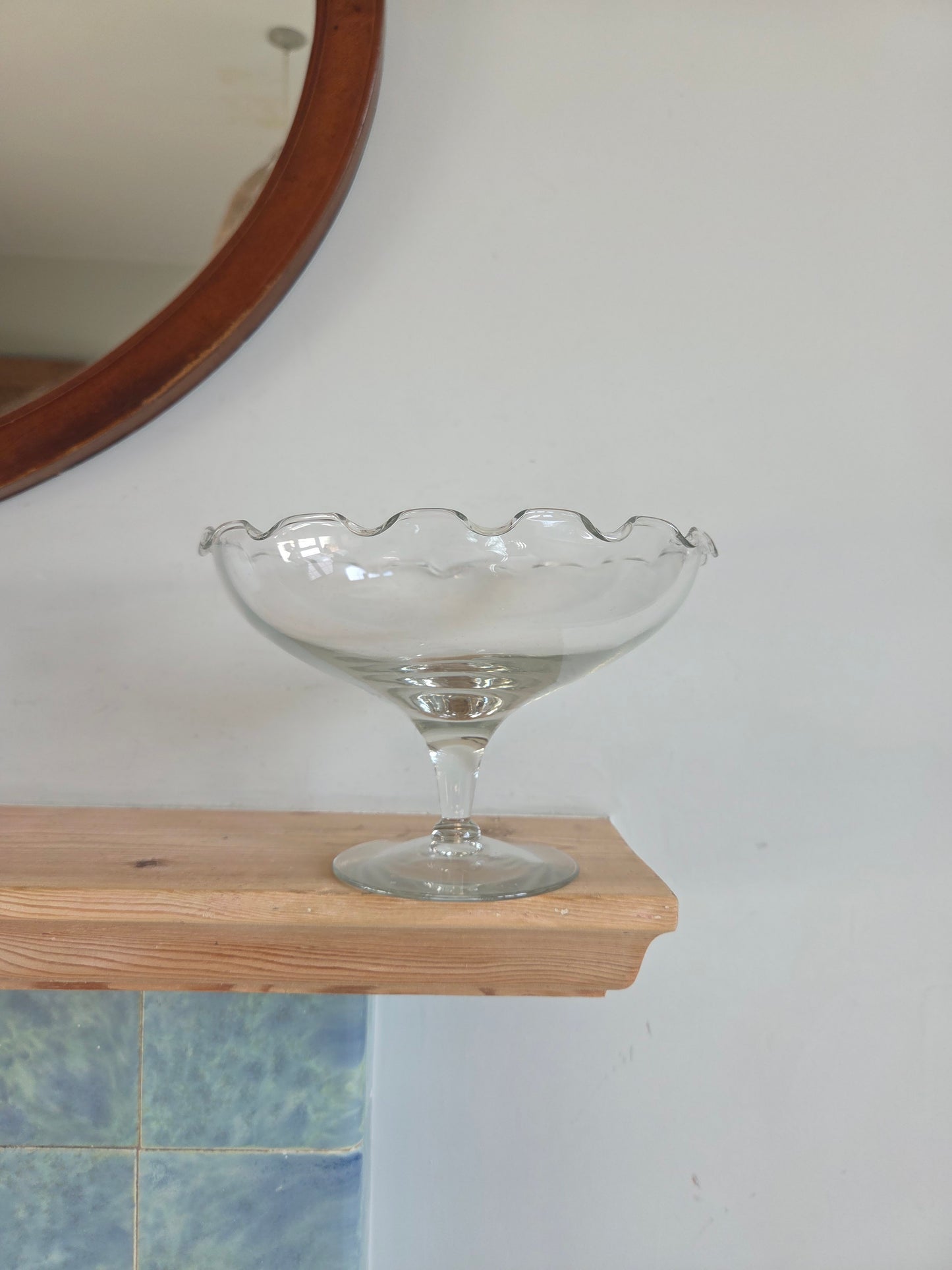 Vintage Glass Frilly Edged Pedestal Bowl