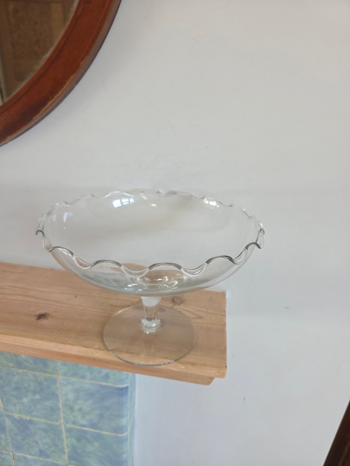 Vintage Glass Frilly Edged Pedestal Bowl