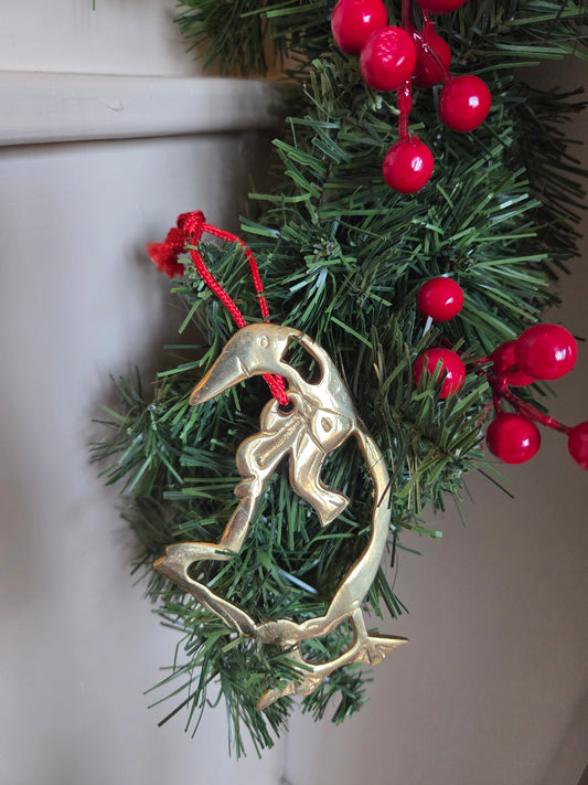 Vintage Brass Duck with Bow Decoration