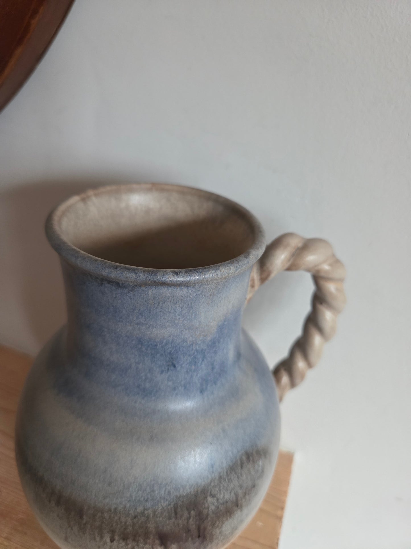 Vintage Studio Pottery Jug Vase with Rope Twist Handle