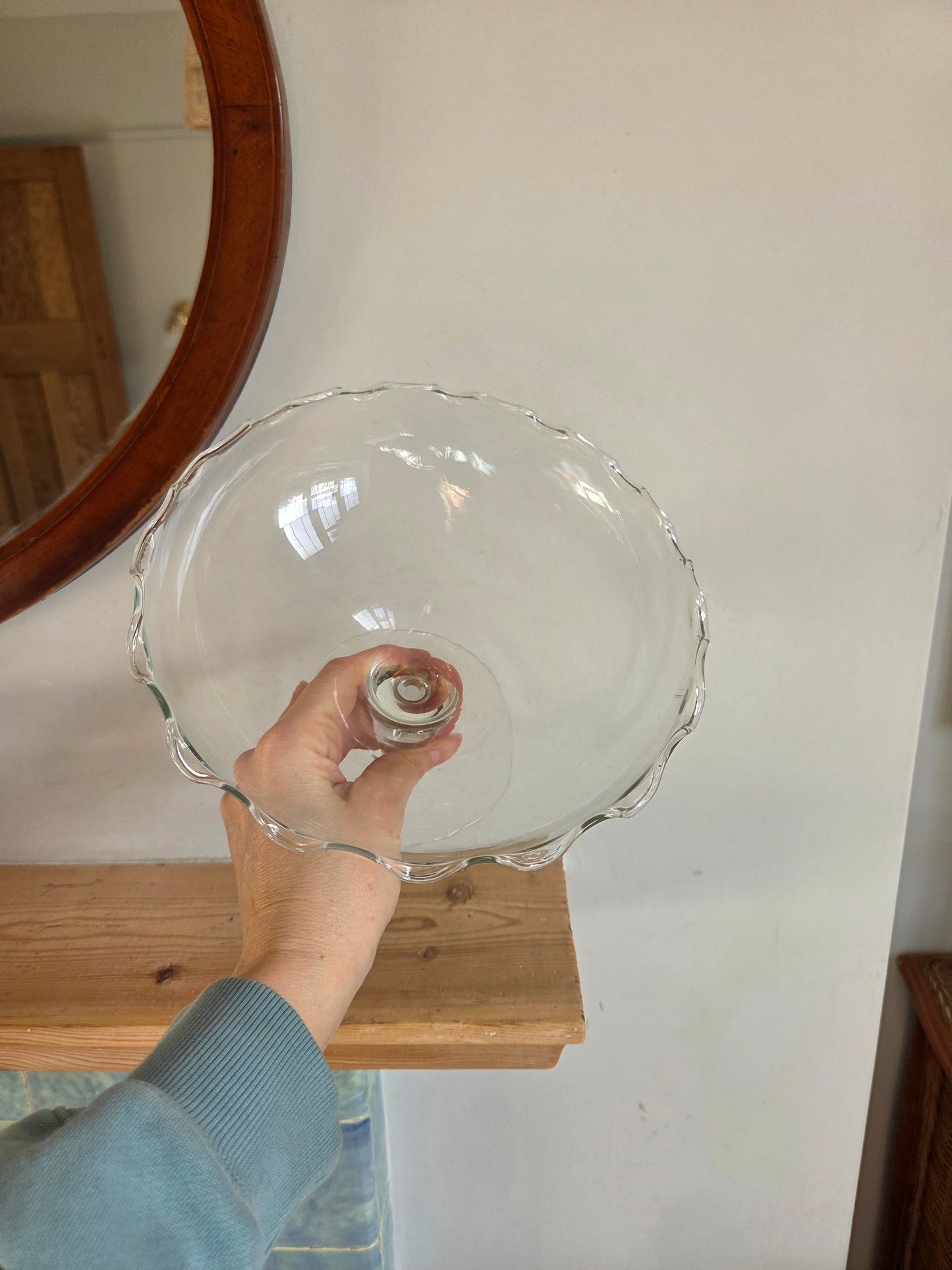 Vintage Glass Frilly Edged Pedestal Bowl