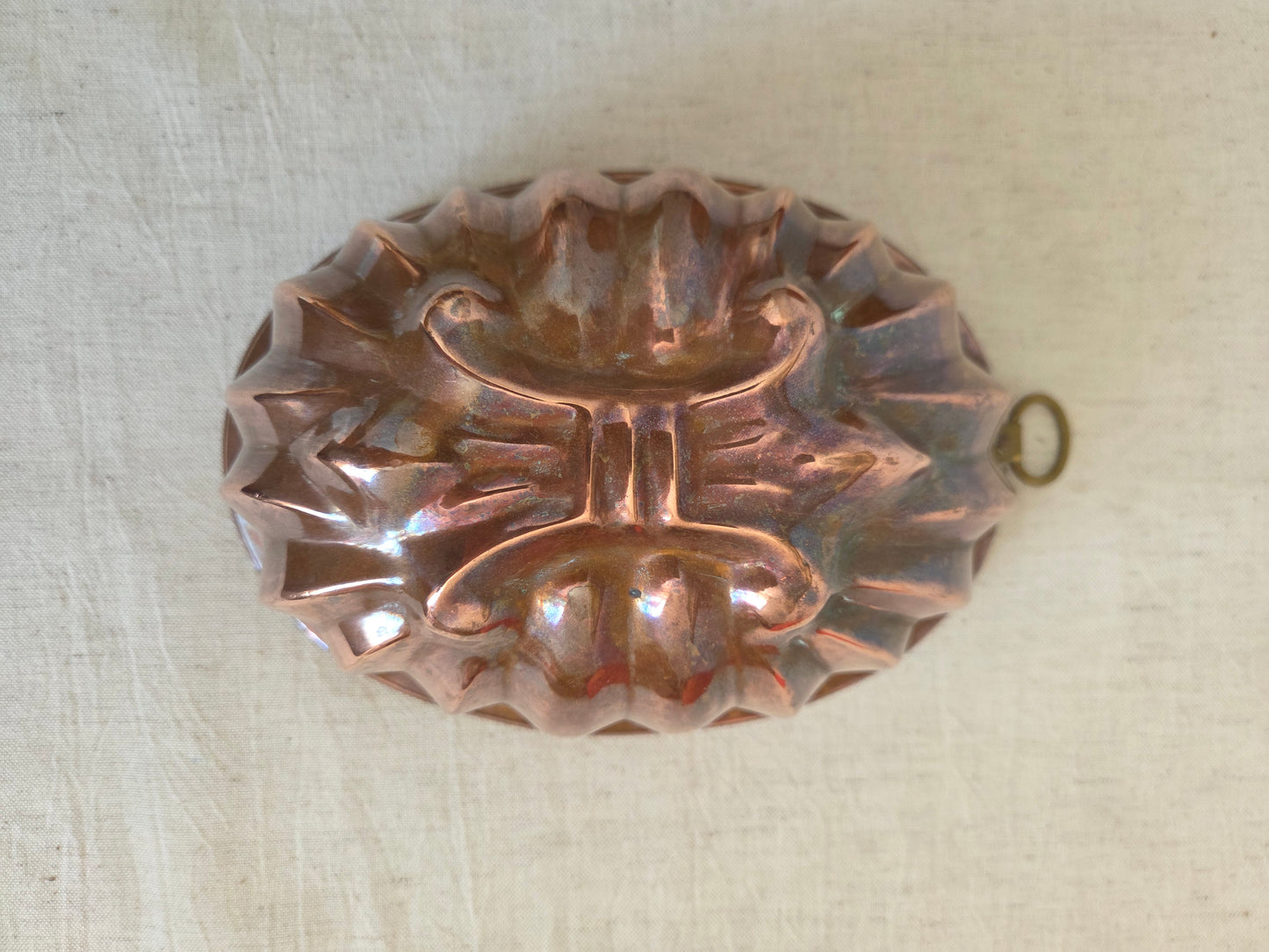 Antique Swedish Copper Mould - Oval with Double Fleur De Lis