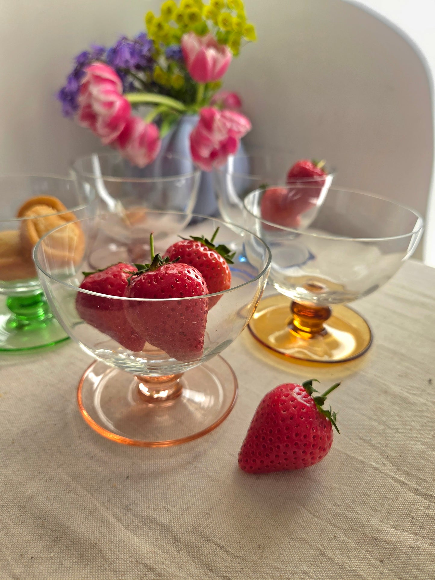 Set of 5 Colourful Vintage Glass Dessert Bowls