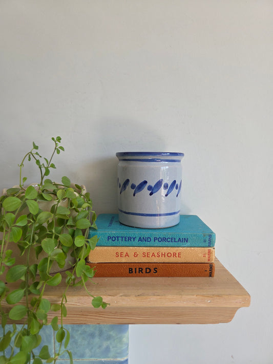 Vintage Swedish Ceramic Pot with Blue Hand Painted Glaze