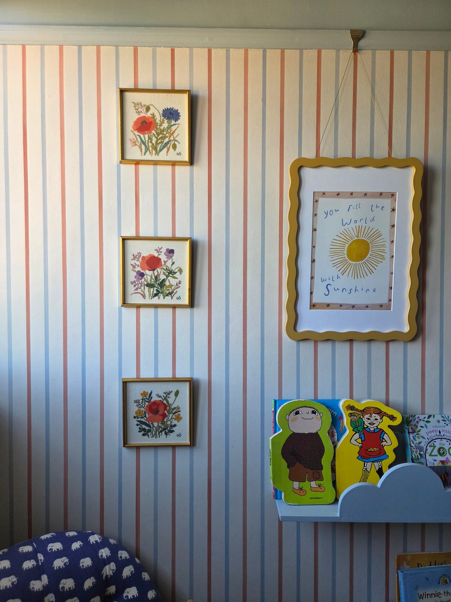 Set of Three Vintage Swedish Flower Embroideries