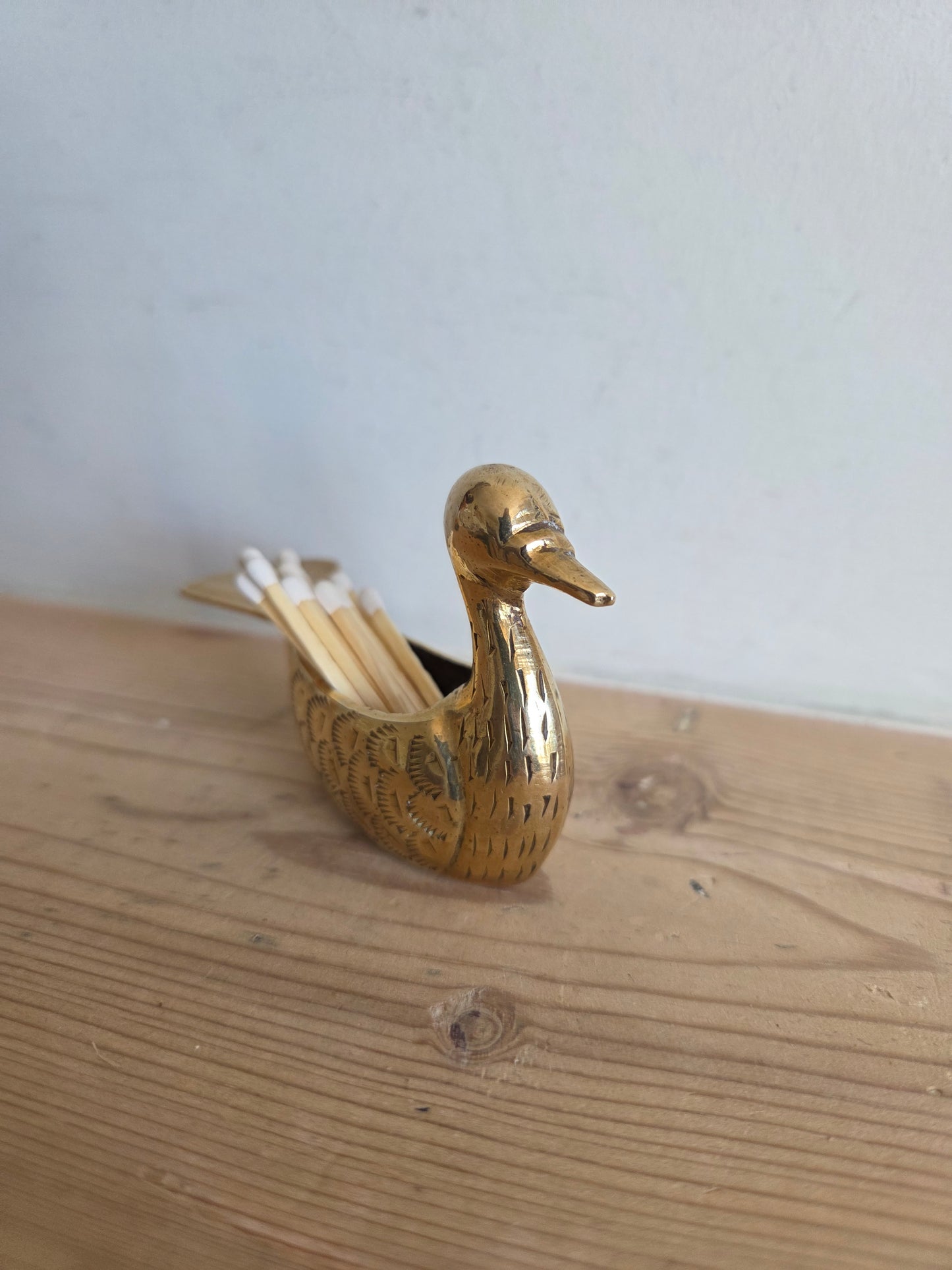 Small Brass Bird Match Pot